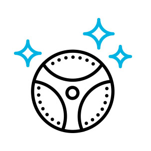 Illustration of blue sparkles above the washer drum. Illustration of blue sparkles above the washer drum.