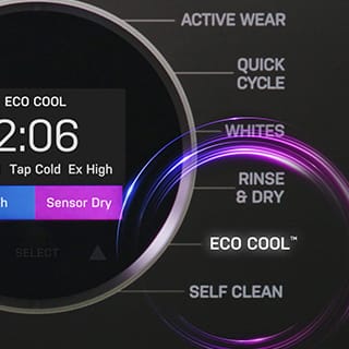 A close-up of the control panel. A colorful circle highlights the Eco Cool mode A close-up of the control panel. A colorful circle highlights the Eco Cool mode