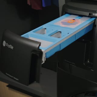A close-up of the detergent dispenser. A close-up of the detergent dispenser.